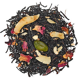 Pistazien Kokos Makrone - Schwarztee mit Nüssen und Blüten, aromatisiert