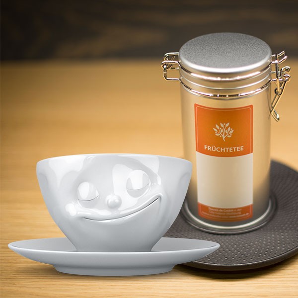 Tasse "glücklich" + 100g Knusperhäuschen