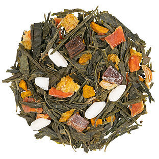 Karamellisierte Birne Bio Grüntee mit Gewürzen und Fruchtstücken, aromatisiert