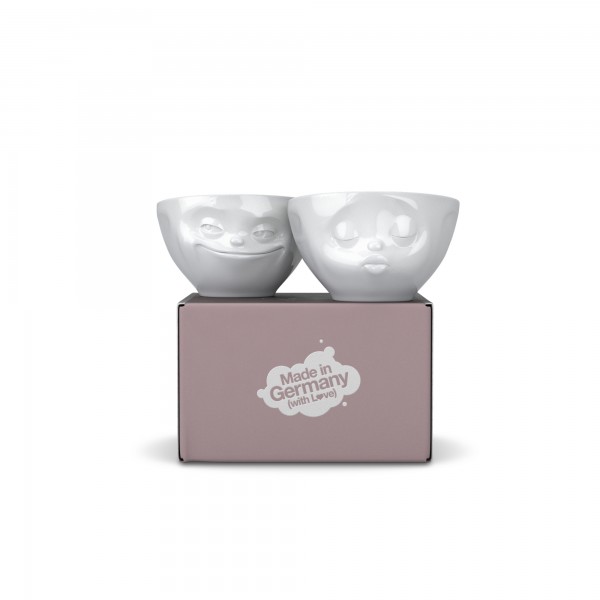 Mittleres Schälchen-Set 200 ml "küssen/grinsend" weiss