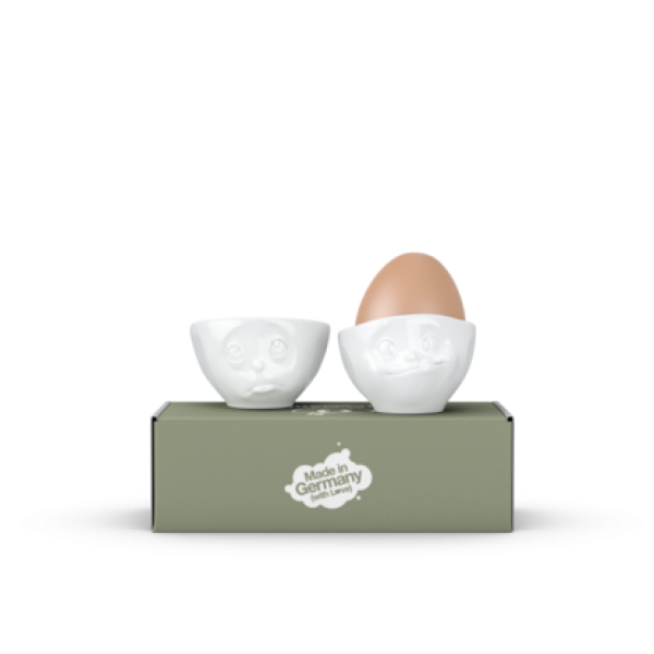 Eierbecher Set 100 ml "Och bitte/lecker" weiss