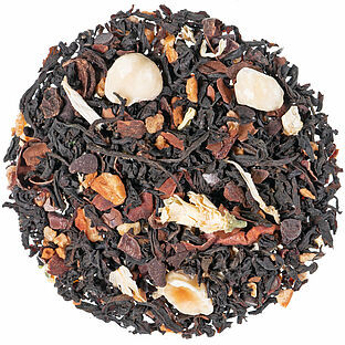 Nuss-Brownie Schwarztee mit Haselnussstücken und Kakaostücken, aromatisiert
