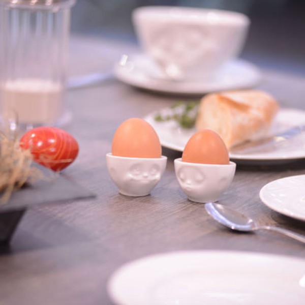 Eierbecher Set 100 ml "Och bitte/lecker" weiss